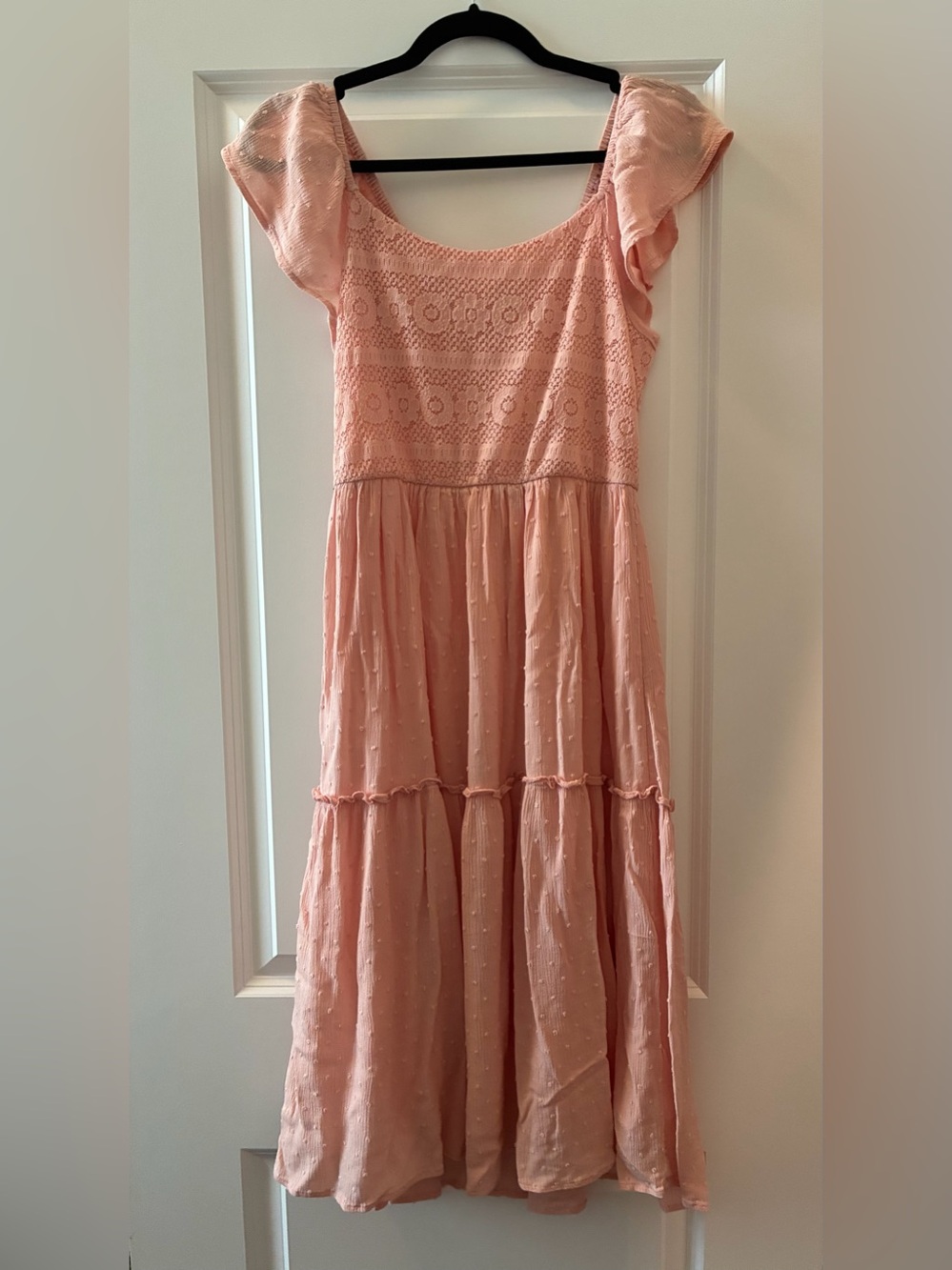 Cato Blush Pink Tiered Flutter-Sleeve Dress
